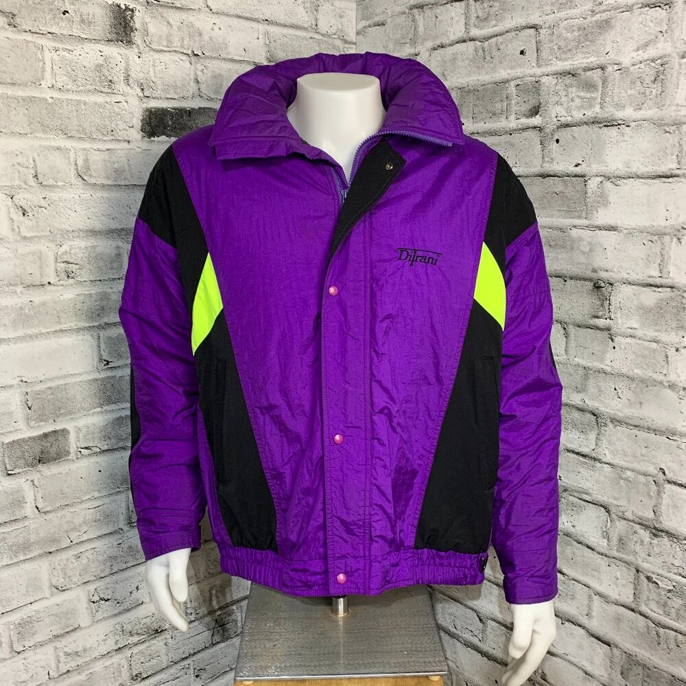 Vintage Ditrani Purple Neon Yellow Ski Snowboarding Jacket Retro Winter Coat